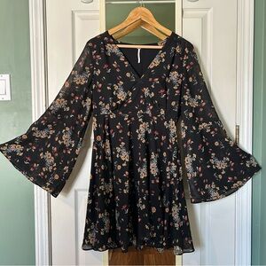 Free People Lilou Floral Bell Sleeve Mini Dress - Size L